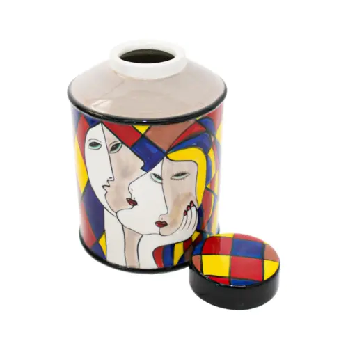 Bombonera con tapa de porcelana diseño rostro de mujeres de 15.3×15.3×23.5cm