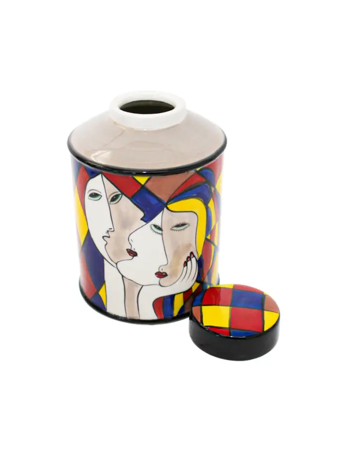 Bombonera con tapa de porcelana diseño rostro de mujeres de 15.3x15.3x23.5cm - Image 2