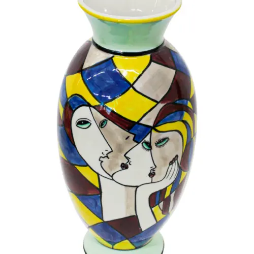Florero de porcelana diseño rostro de mujeres de 17.5×17.5×38.5cm