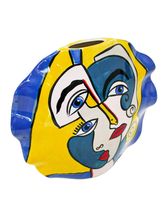 Florero de porcelana ondulado con rostros de muejeres de 32.5x11.8x28cm - Image 2