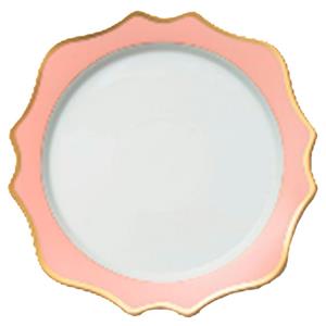 Plato de porcelana blanco diseño estrella con orilla rosa y filo dorado de 33cm