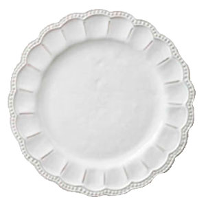 Plato de porcelana blanco con orilla ondulada y puntos de 33cm