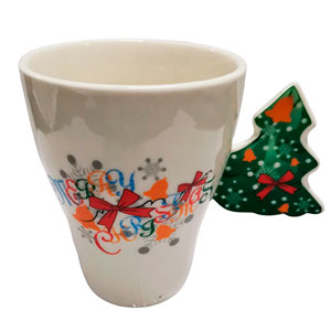Taza de cerámica navideña con asa diseño Pino navideño