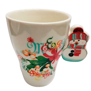 Taza de cerámica navideña con asa diseño Muñeco de Nieve