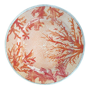 Plato de melamina naranja c/estampado de coral de 28cm