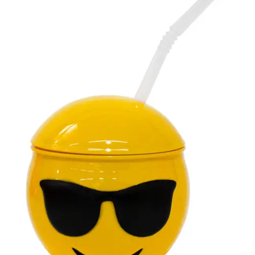 Taza de Emoji con lentes tapa y popote de 10x10x11cm