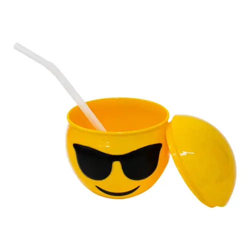 Taza de Emoji con lentes tapa y popote de 10x10x11cm