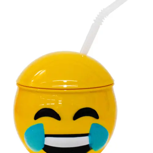 Taza de Emoji llorando con tapa y popote de 10x10x11cm