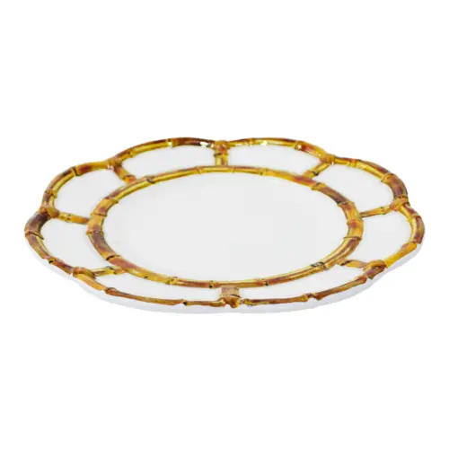 Plato de melamina blanco diseño bambú de 22.2×22.2×2.2cm
