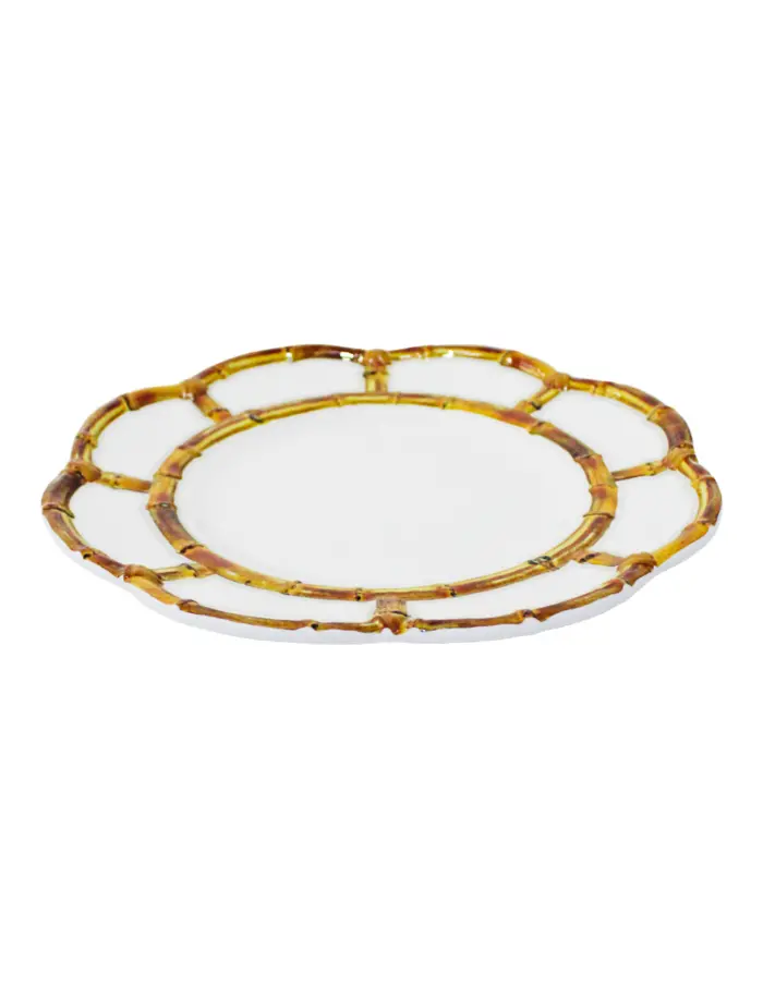 Plato de melamina blanco diseño bambú de 22.2x22.2x2.2cm - Image 2