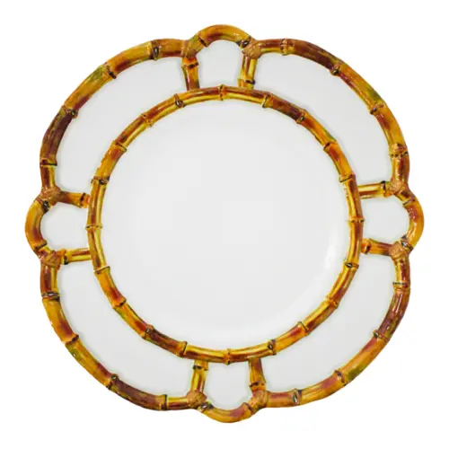 Plato de melamina blanco diseño bambú de 28x28x2.9cm