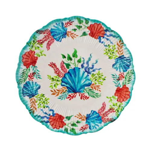 Plato de melamina estampado almejas azules y rojas de 22.9×22.9×2.3cm