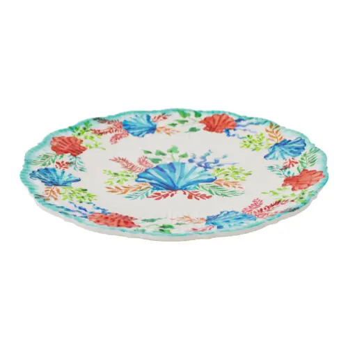 Plato de melamina estampado almejas azules y rojas de 22.9×22.9×2.3cm
