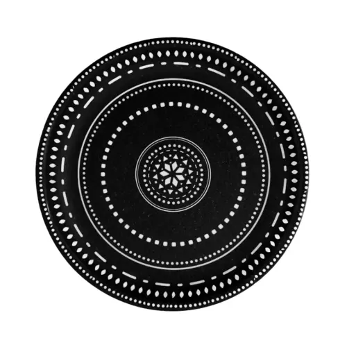 Plato de melamina negro diseño círculos de 21x21x2.3cm