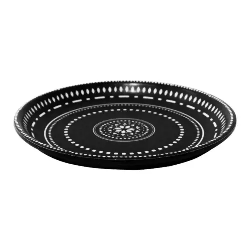 Plato de melamina negro diseño círculos de 21x21x2.3cm