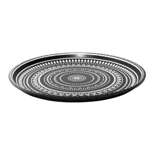 Plato de melamina negro diseño círculos de 27.7×27.7×2.3cm
