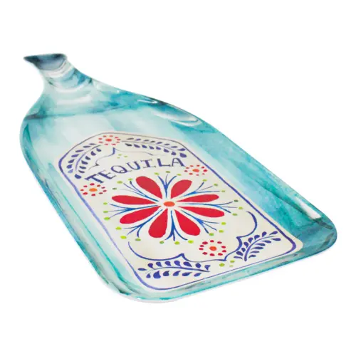 Plato de melamina azul diseño botella de tequila de51x22x2.7cm