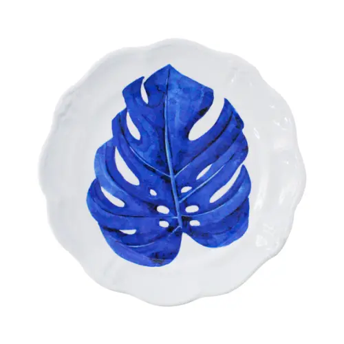 Plato de melamina estampado hoja azul de 22.9×22.9×2.4cm