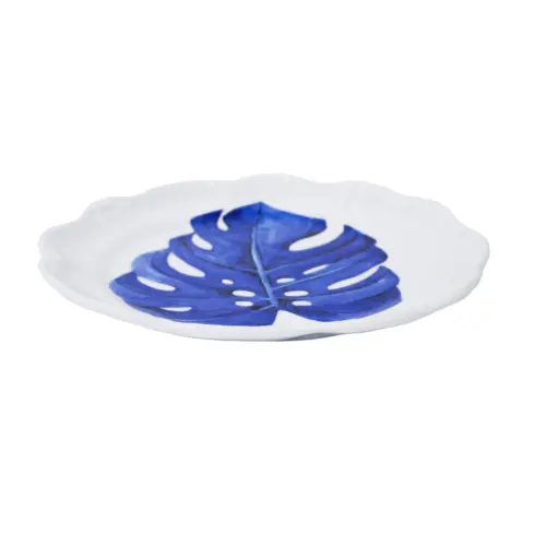 Plato de melamina estampado hoja azul de 22.9×22.9×2.4cm