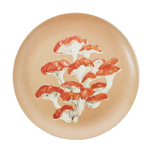 Plato de melamina beige estampado hongos de 20.3×20.3×1.9cm