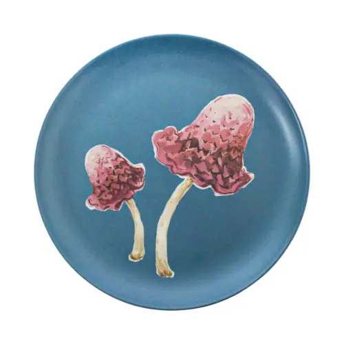 Plato de melamina azul estampado hongos de 20.3×20.3×1.9cm