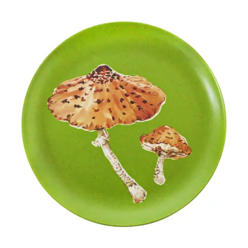 Plato de melamina verde estampado hongos de 20.3×20.3×1.9cm