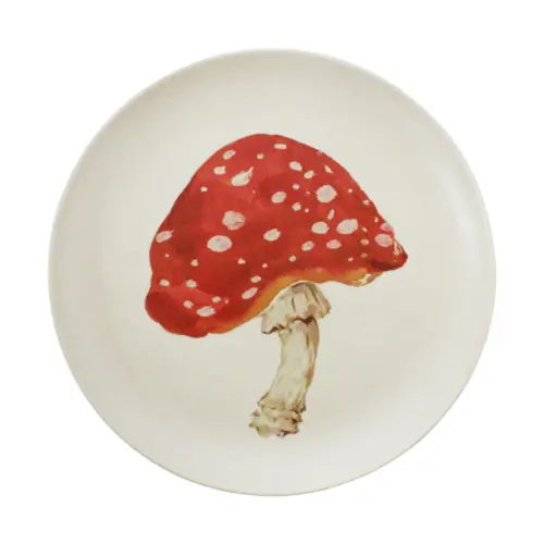 Plato de melamina blanca estampado hongos de 20.3×20.3×1.9cm