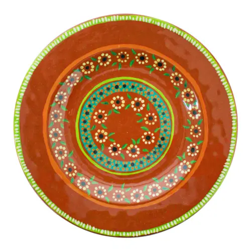 Plato de melamina marrón estampado girasol de 22x22x2.2cm
