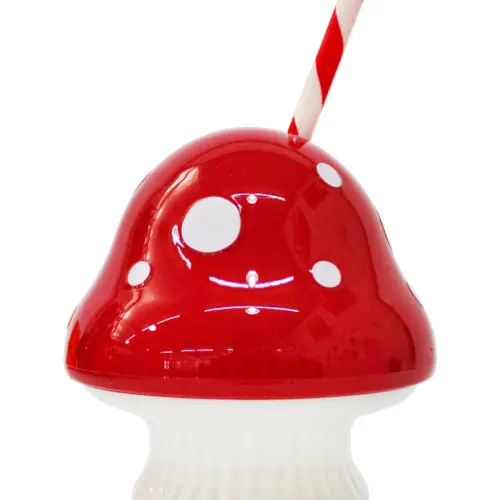 Vaso de melamina rojo diseño hongo con popote de 11.4×11.4x12cm