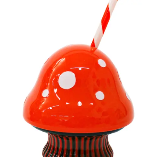 Vaso de melamina naranja diseño hongo con popote de 11.4×11.4x12cm