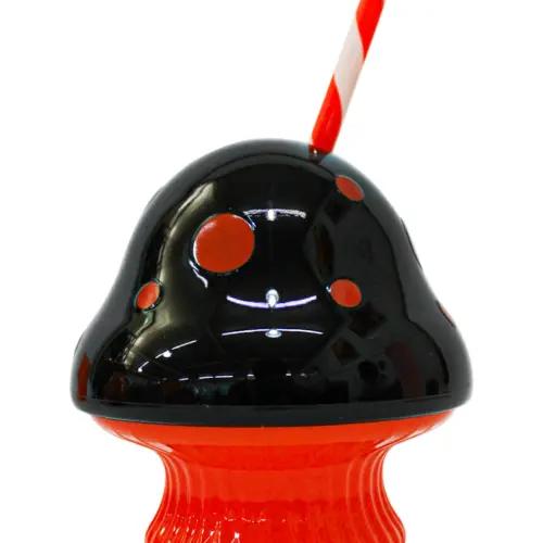 Vaso de melamina negro diseño hongo con popote de 11.4×11.4x12cm