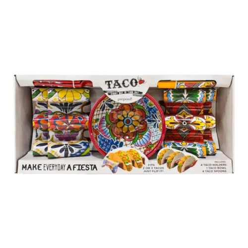 Juego de 9 piezas de platos de melamina para tacos con pinzas de 44×8.89×21.30cm