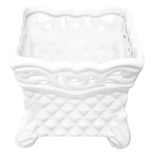 Maceta cuadrada de porcelana blanca con grabado de 13x13x12cm