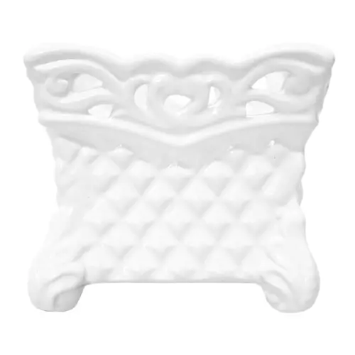 Maceta cuadrada de porcelana blanca con grabado de 13x13x12cm