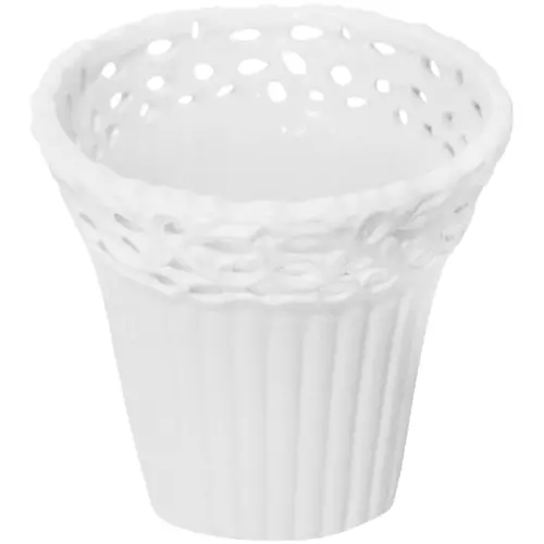 Maceta redonda de porcelana blanca con grabado de 13x13x12cm