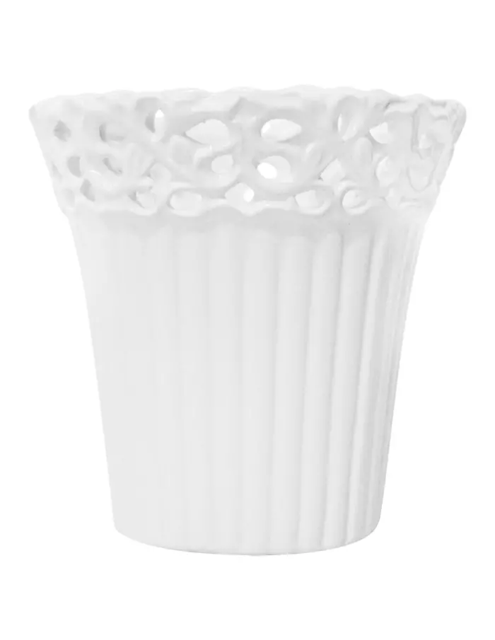 Maceta redonda de porcelana blanca con grabado de 13x13x12cm - Image 2