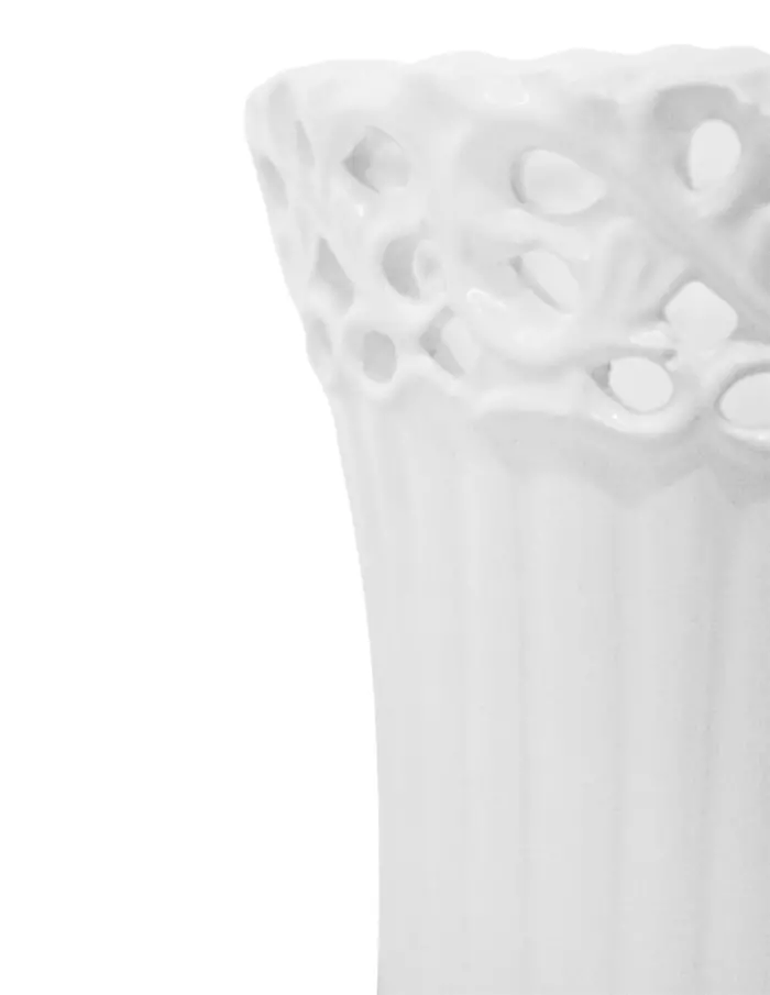Maceta redonda de porcelana blanca con grabado de 13x13x12cm - Image 3