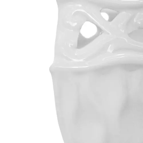 Maceta cuadrada de porcelana blanca con orilla calada de 13.1×13.1×12.2cm