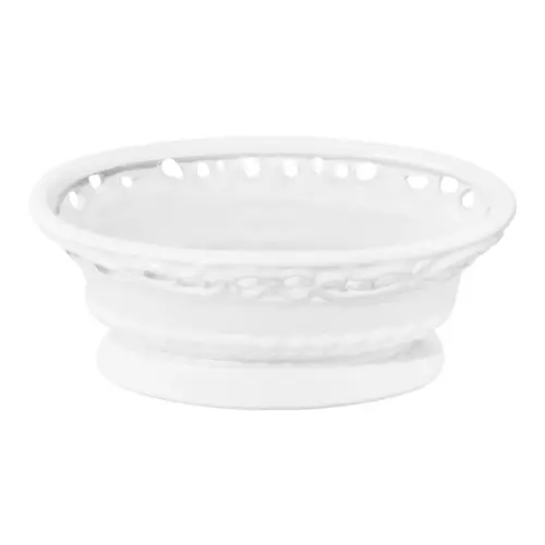 Maceta ovalada de porcelana blanca con orilla calada de 21.5×10.5×9.5cm