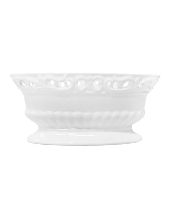 Maceta ovalada de porcelana blanca con orilla calada de 21.5x10.5x9.5cm - Image 2