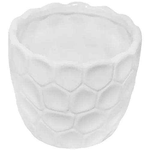 Maceta redonda de porcelana blanca diseño panal de 13.5×13.5×11.5cm