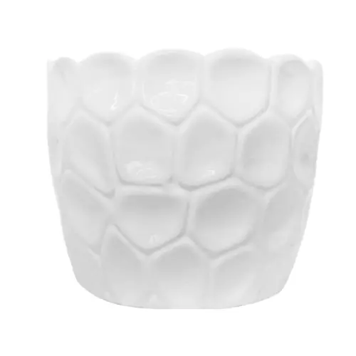 Maceta redonda de porcelana blanca diseño panal de 13.5×13.5×11.5cm