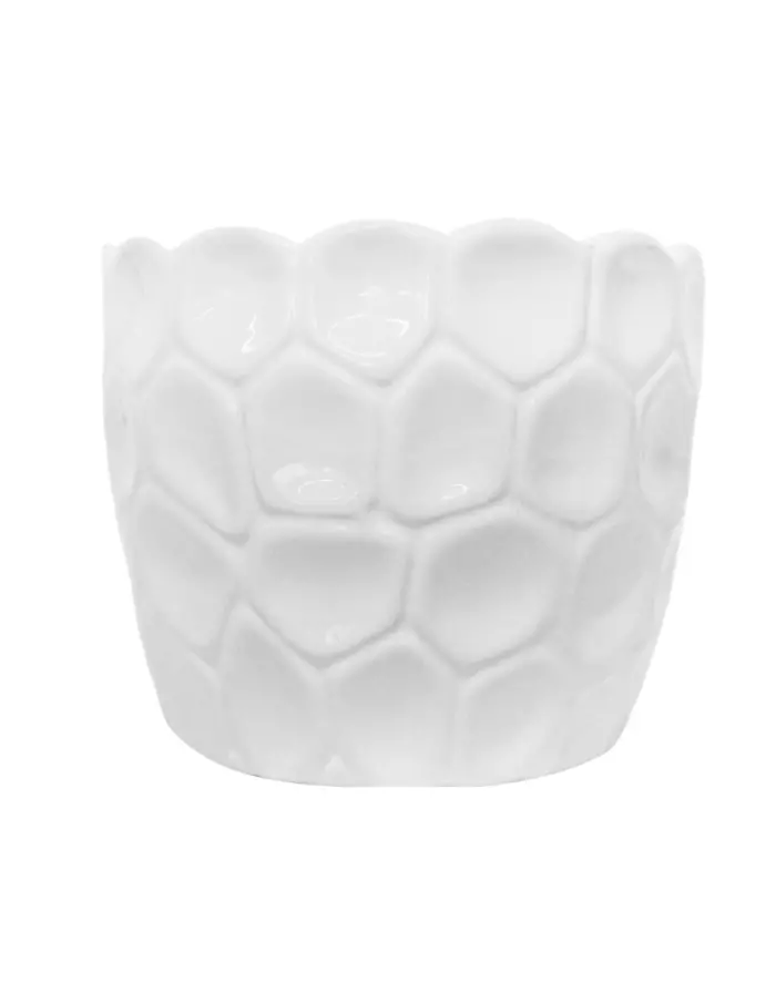 Maceta redonda de porcelana blanca diseño panal de 13.5x13.5x11.5cm - Image 2