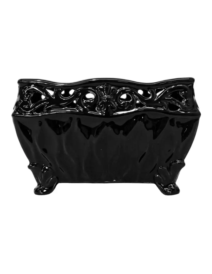 Maceta rectangular de porcelana negra con orilla calada de 17.6x11.3x11.1cm - Image 2