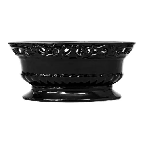 Maceta ovalada de porcelana negra con orilla calada de 21.5×10.5×9.5cm