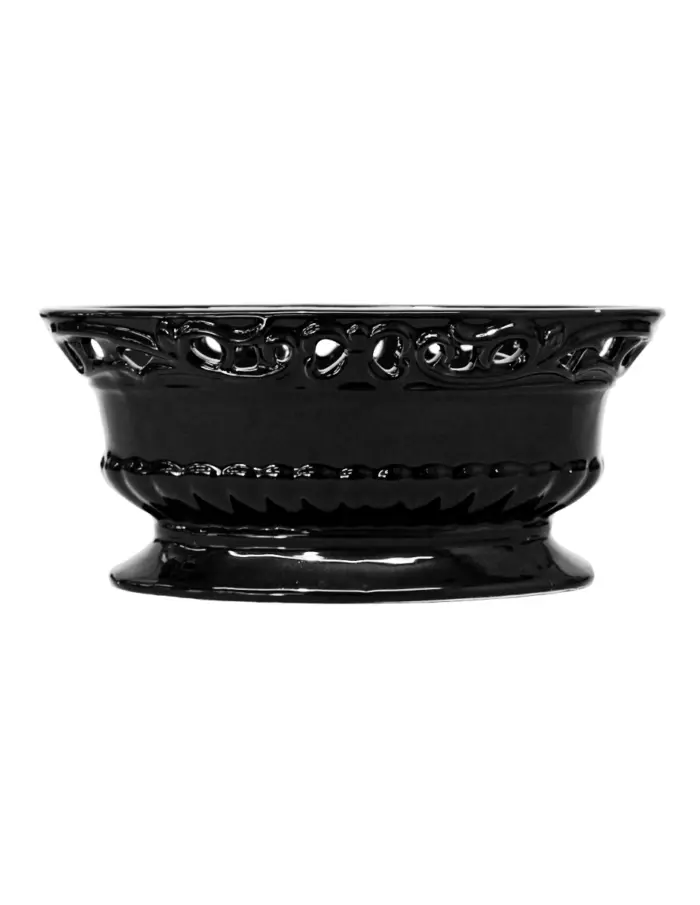 Maceta ovalada de porcelana negra con orilla calada de 21.5x10.5x9.5cm - Image 2