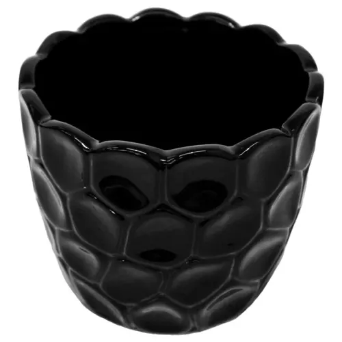 Maceta redonda de porcelana negra diseño panal de 13.5×13.5×11.5cm