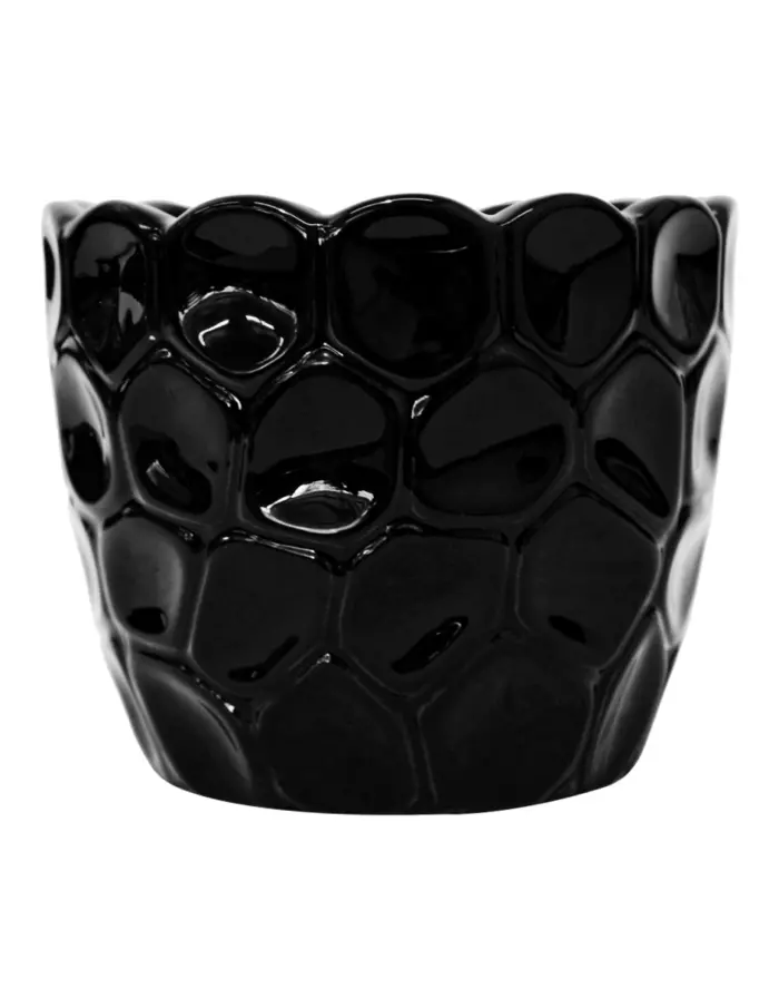 Maceta redonda de porcelana negra diseño panal de 13.5x13.5x11.5cm - Image 2