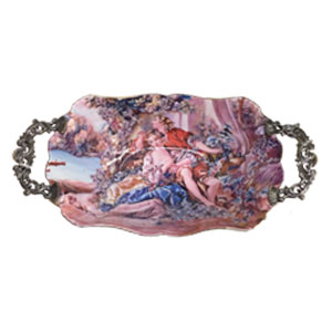 Platón hondo oval con asas estampado Paisaje rosa de 45x23x13.5cm