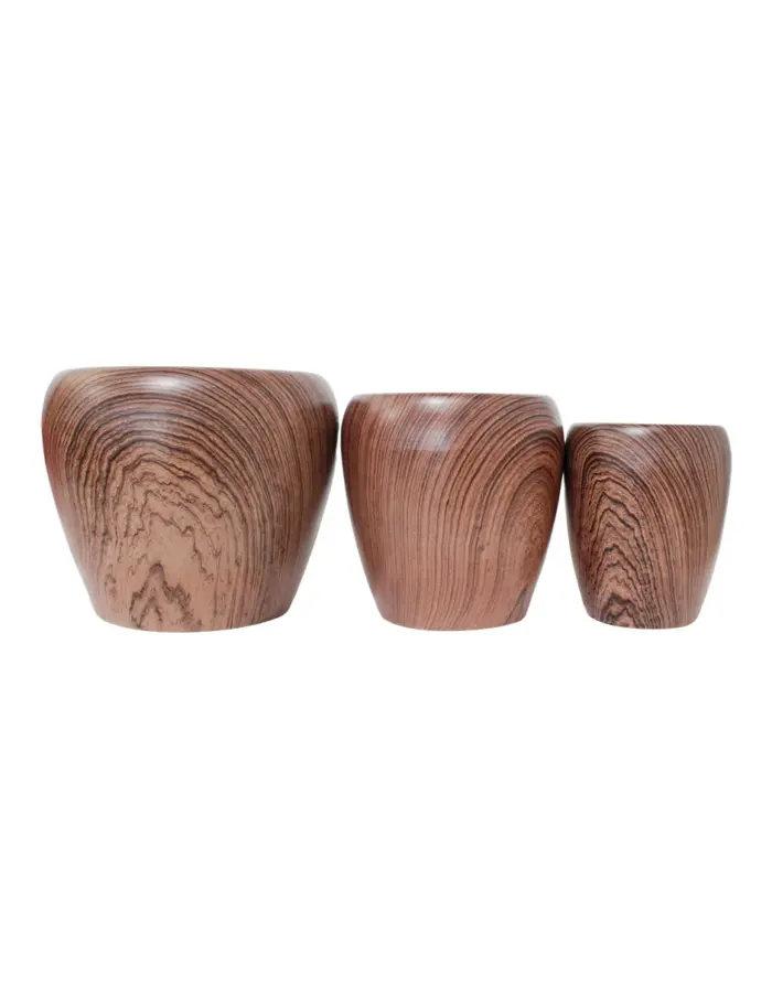 Juego de 3 macetas de cerámica de diseño café tipo madera de 37x37x36/28x28x32/21x21x28cm - Image 2